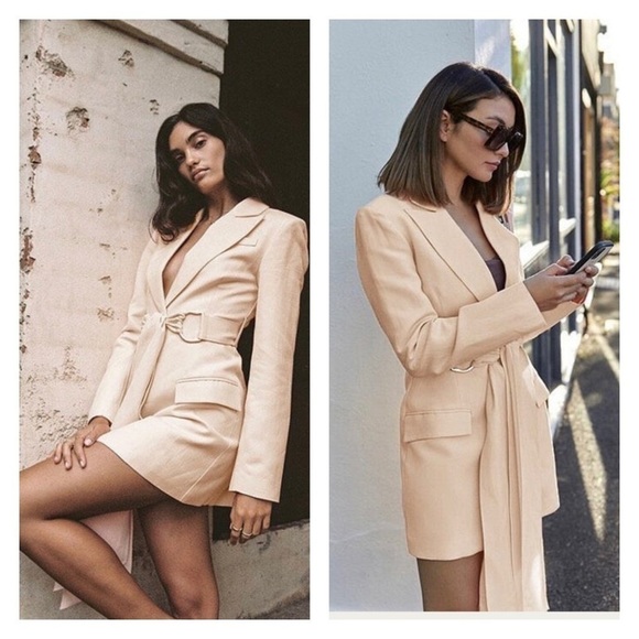 SIGNIFICANT OTHER Elora Beige Tie Waist Blazer Mini Dress Size 2 NWT - Picture 1 of 15